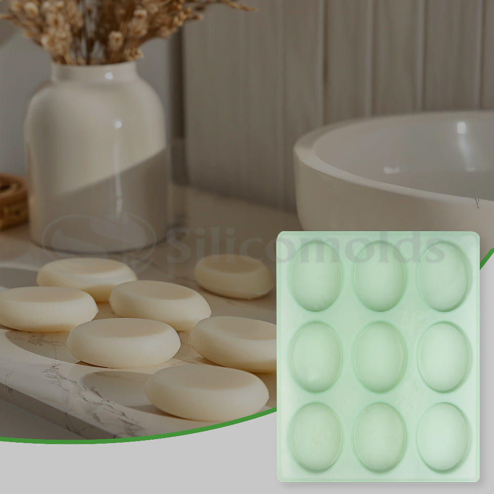SILICOMOLDS-80gms - Oval Shape - 9 Cavities Silicone Soap Mold-URP054SM